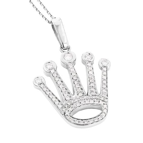 rolex crown diamond pendant|1.05ctw Diamond Rolex Style Crown Pendant 14k White Gold.